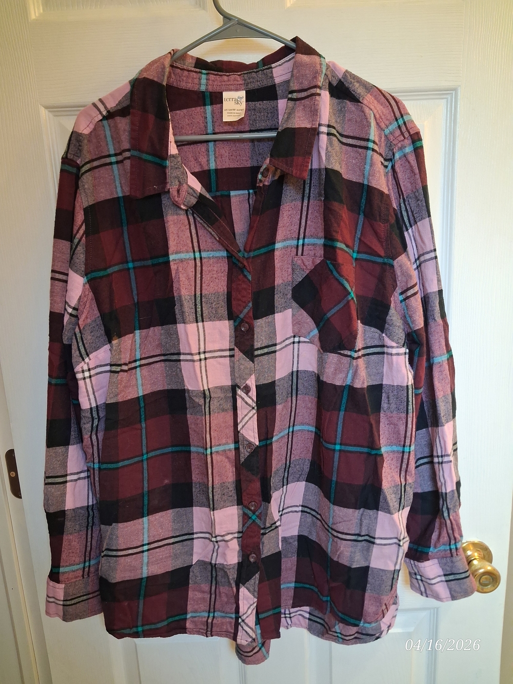 Terra & Sky Pink and Burgundy Plaid Button-Down Shirt